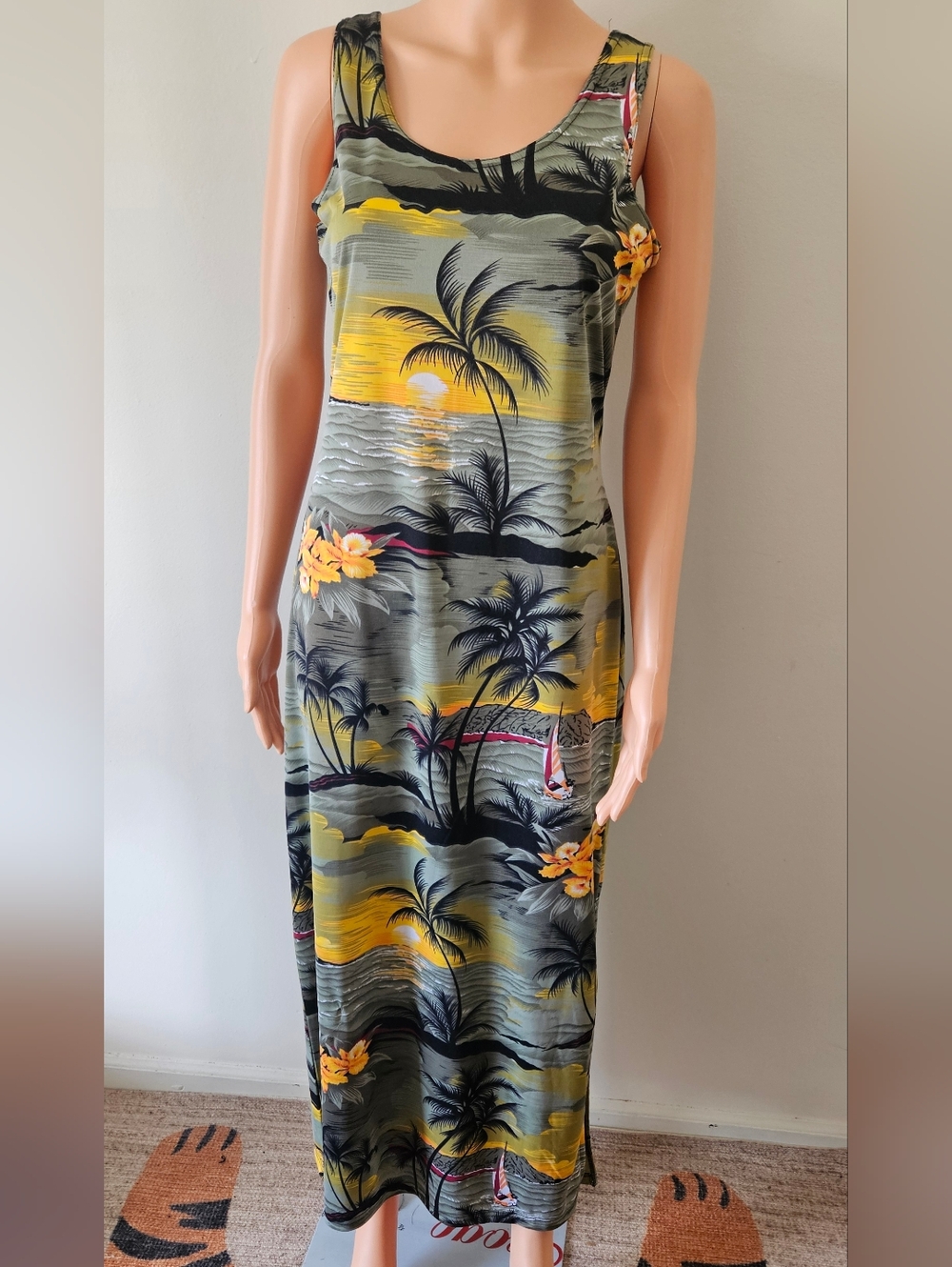 Vintage Tropical Palm Tree Maxi Dress